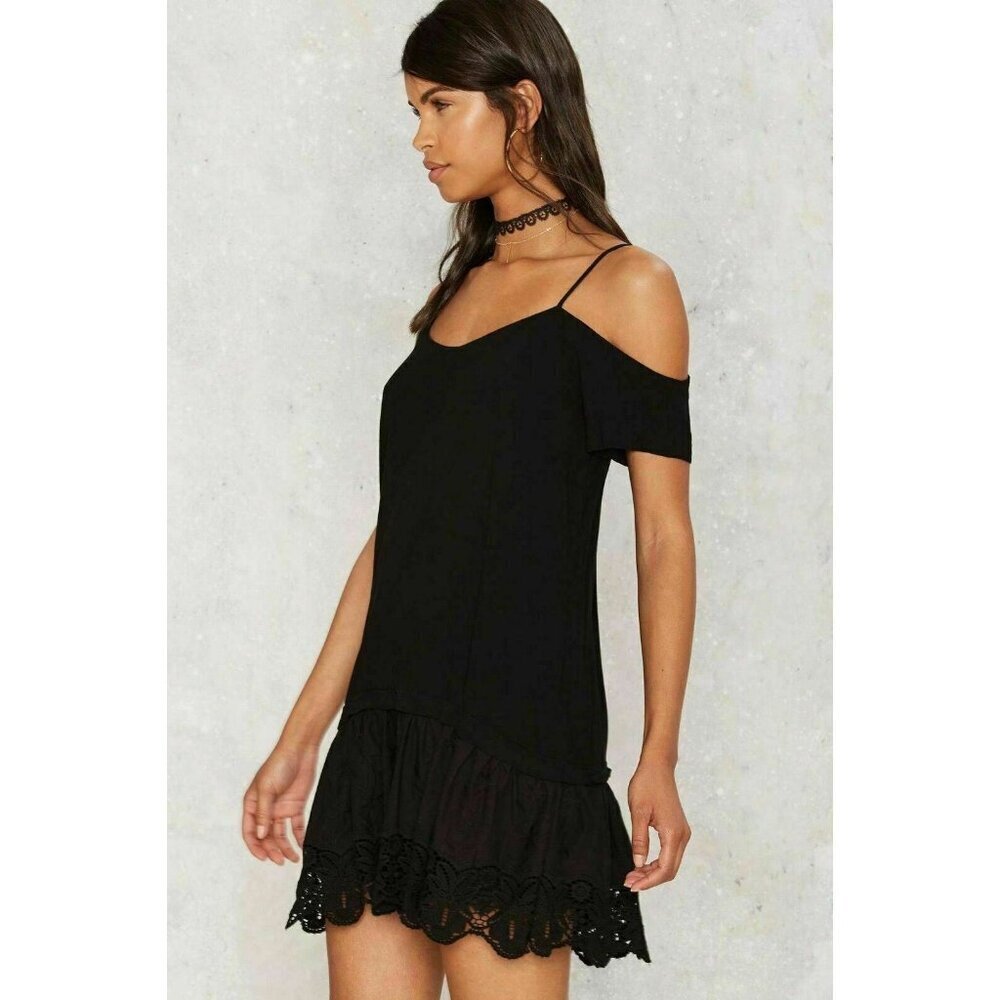Nasty Gal Very J Jo Cold Shoulder Embroidered Dress Black Size M - Picture 8 of 14